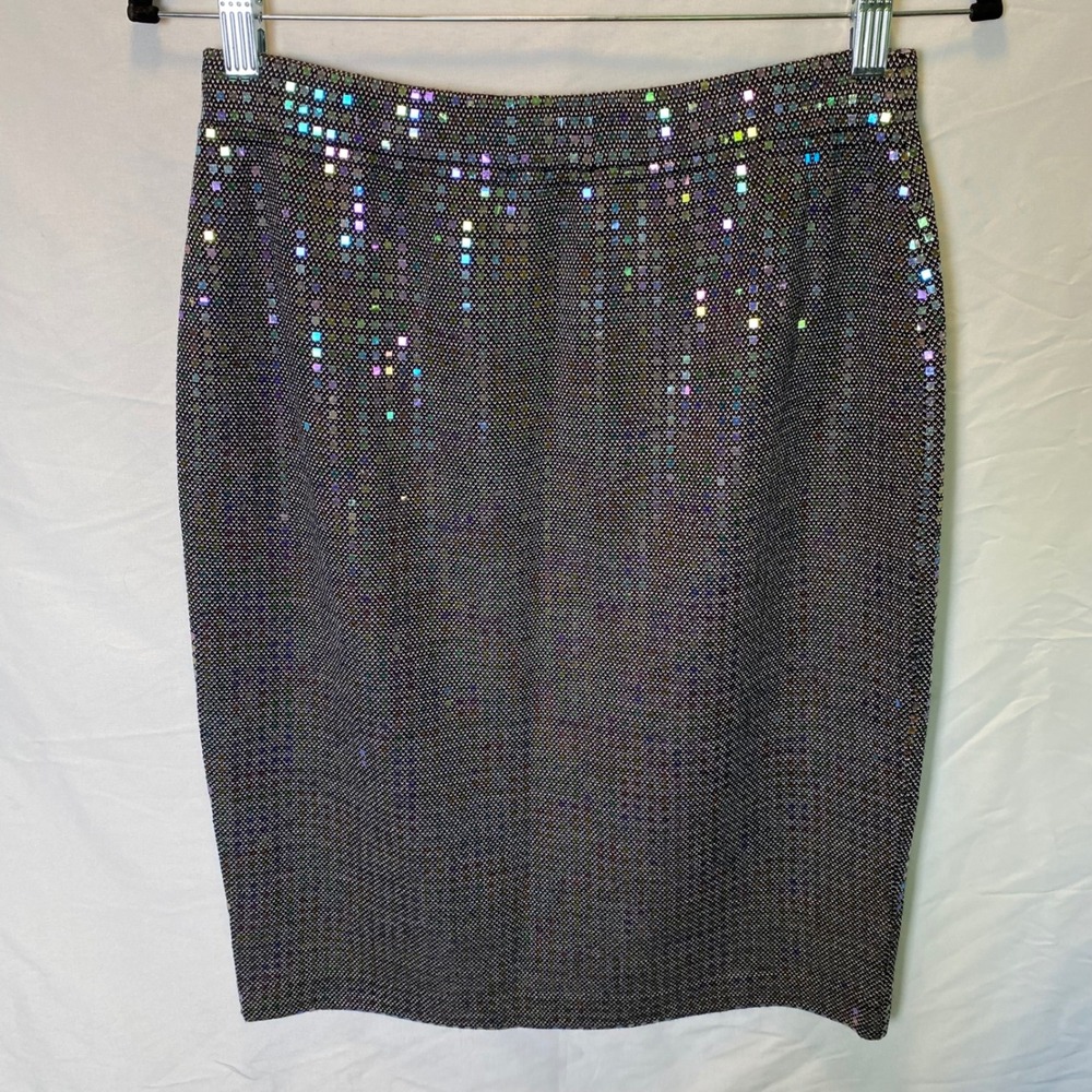 St. John Couture Pencil Skirt Women 4 Black Multi Holographic Sequin Glam Party - Picture 4 of 8